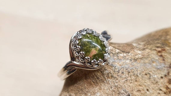 Unakite Ring. 925 Sterling Silver. Scorpio Jewelry Uk. Reiki Jewelry. 10x8mm Stone. Adjustable Ring