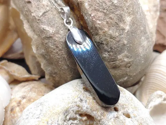 Unique Handmade Asturian Jet Pendant, 100% Natural And Sterling Silver --- Free Worldwide Shipping