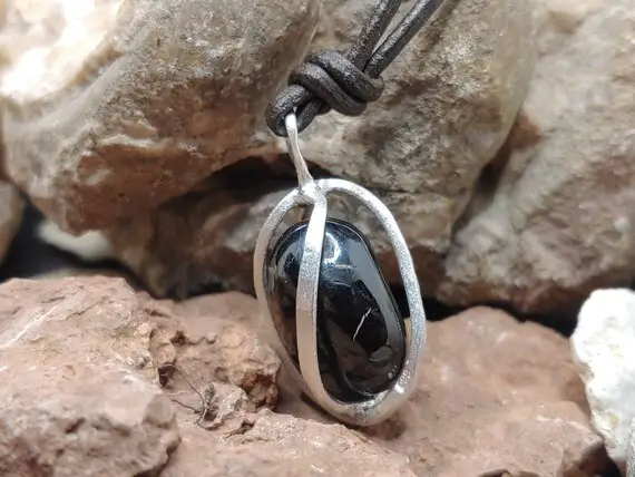 Unique Handmade Brown Hue Whitby Jet Pendant, 100% Natural, In A Fine Silver Jail --- Free Worldwide Shipping