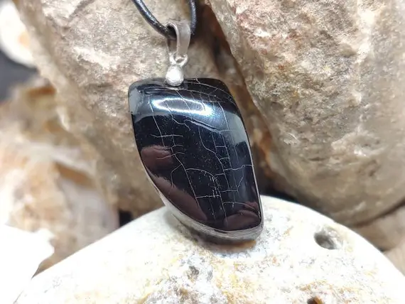 Unique Handmade Portuguese Lignite Pendant, 100% Natural, With Natural Shape And Sterling Silver --- Free Worldwide Shipping