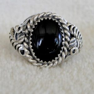 Shop Jet Jewelry! Vintage Sterling Silver and Black Onyx or Jet RING for Man-Size 11.5-13.5 grams-Vintage 1960s-Southwest Indian 3 Shop Hallmark | Natural genuine Jet jewelry. Buy crystal jewelry, handmade handcrafted artisan jewelry for women.  Unique handmade gift ideas. #jewelry #beadedjewelry #beadedjewelry #gift #shopping #handmadejewelry #fashion #style #product #jewelry #affiliate #ad