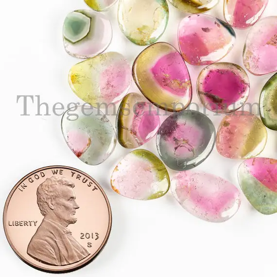 Natural Watermelon Tourmaline Slices, Smooth Tourmaline Loose Gems, 7x9-11x14mm Aa Quality Loose Gemstone, Tourmaline Gemstone, Smooth Slice