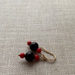 Shop Jet Earrings! Whitby Jet Coral Gold Filled Earrings | Natural genuine Jet earrings. Buy crystal jewelry, handmade handcrafted artisan jewelry for women.  Unique handmade gift ideas. #jewelry #beadedearrings #beadedjewelry #gift #shopping #handmadejewelry #fashion #style #product #earrings #affiliate #ad