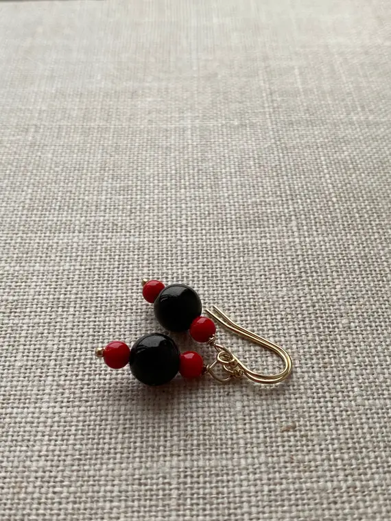 Whitby Jet Coral Gold Filled Earrings
