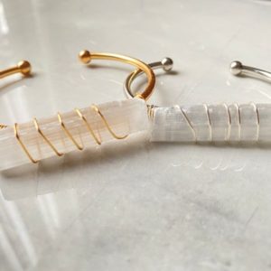 Shop Selenite Bracelets! Wire Wrapped Selenite Bangle // Selenite Bracelet // Adjustable Bracelet | Natural genuine Selenite bracelets. Buy crystal jewelry, handmade handcrafted artisan jewelry for women.  Unique handmade gift ideas. #jewelry #beadedbracelets #beadedjewelry #gift #shopping #handmadejewelry #fashion #style #product #bracelets #affiliate #ad