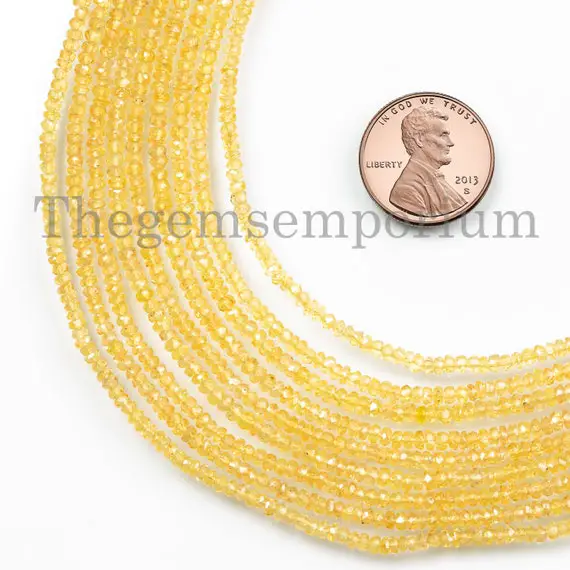 Yellow Sapphire Beads, 2-2.75mm Yellow Sapphire Faceted Rondelle Beads, Sapphire Rondelle Beads, Faceted Sapphire Beads, Beads For Jewelry