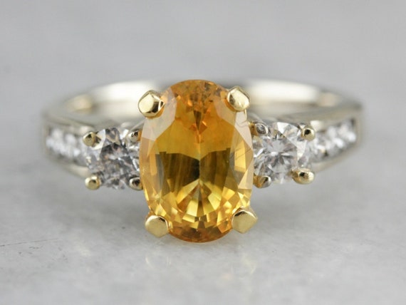Yellow Sapphire Anniversary Ring, Sapphire And Diamond Ring, Right Hand Ring, Sapphire Statement Ring Hth9e1
