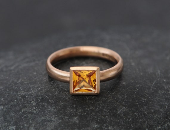 Princess Cut Yellow Sapphire Engagement Ring In 18k Gold