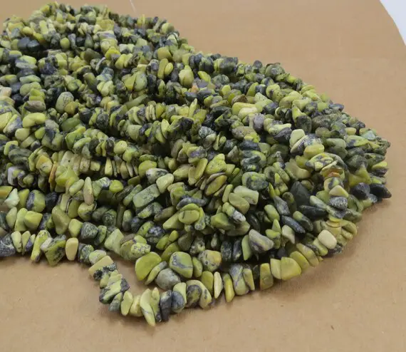 Yellow "turquoise" Chips (jasper/serpentine), Natural Olive And Forest Green Chips, 34" Inch Strand, Beading Supplies,  Item 573gs