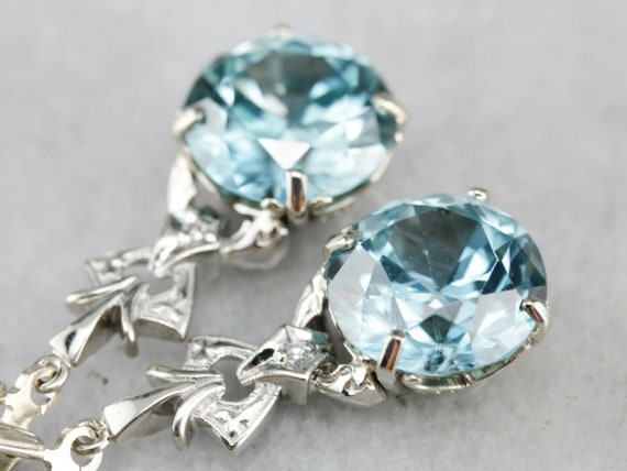 Blue Zircon And Diamond Drop Earrings, Bridal Jewelry, Anniversary Gift, December Birthstone W312y7j4