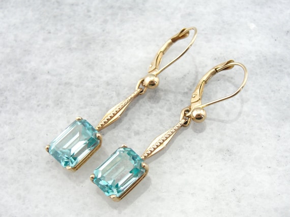 Blue Zircon And Rose Gold, Art Deco Earrings - Lqqxan-d