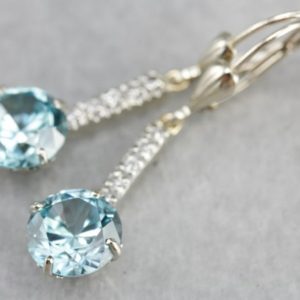 Shop Zircon Earrings! Blue Zircon Drop Earrings, Blue Zircon and Diamond, White Gold Drop Earrings, Bridal Jewelry VDLVZD7C | Natural genuine Zircon earrings. Buy handcrafted artisan wedding jewelry.  Unique handmade bridal jewelry gift ideas. #jewelry #beadedearrings #gift #crystaljewelry #shopping #handmadejewelry #wedding #bridal #earrings #affiliate #ad
