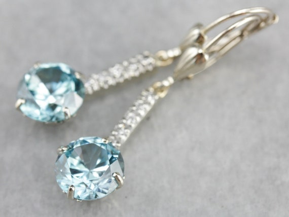 Blue Zircon Drop Earrings, Blue Zircon And Diamond, White Gold Drop Earrings, Bridal Jewelry Vdlvzd7c