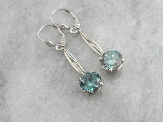December Blue Zircon Birthstone Drop Earrings In White Gold, Vintage Pieces 0f7tfv-p