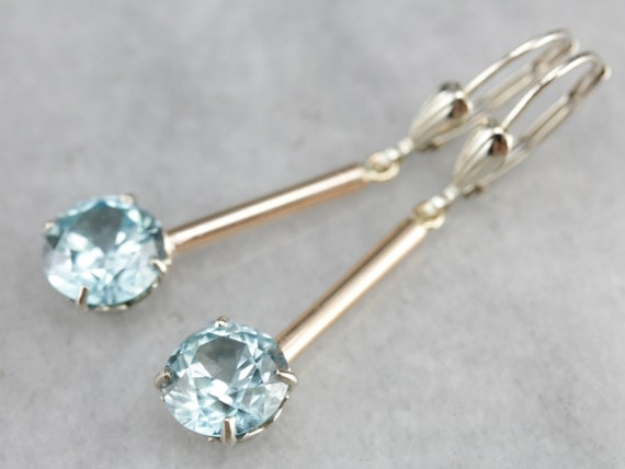 Long Blue Zircon Drop Earrings, Mix Metal Earrings, Blue Stone Earrings, Bridal Jewelry Fvtn1464