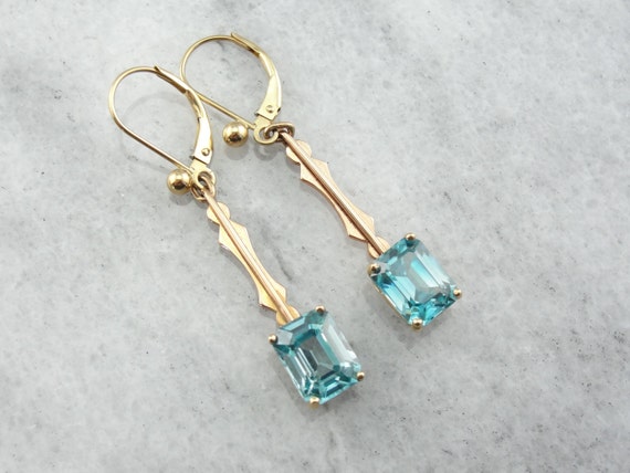 The Johanna Earrings: Blue Zircon Set In Long Gold Drop Earrings Ezypqn