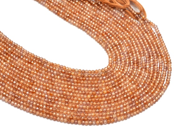 Natural Brown Zircon Rondelle 3mm-4mm Faceted Beads | 13" Strand | Aaa+ Brown Zircon Semi Precious Gemstone Loose Beads For Jewelry Making