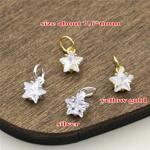 Set Of 2 Pcs 925 Sterling Silver Zircon Star Pendant Charm Bulk Lot Plated Yellow Gold Star Charm Pendant For Jewely Making Wholesale A216