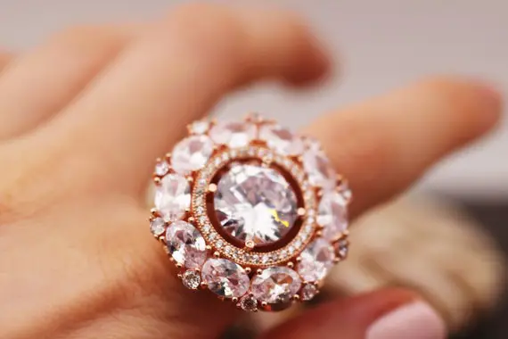 Gold Zircon Ring, Round Multiple Stone Handmade Ring, Zircon Ring, Christmas Gift, Gift For Her, Valentines Day Gift ,