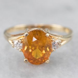Shop Zircon Rings! Golden Zircon and Diamond Ring, Three Stone Ring, Gold Orange Zircon Ring, Right Hand Ring, Anniversary Gift, Birthstone Ring TNDJ3H00 | Natural genuine Zircon rings, simple unique handcrafted gemstone rings. #rings #jewelry #shopping #gift #handmade #fashion #style #affiliate #ad