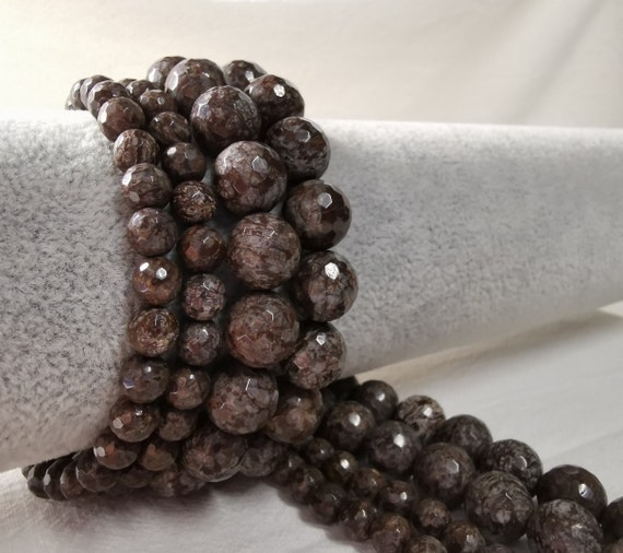 1 Full Strand Faceted Brown Snowflake Obsidian Beads, Gemstone Round Beads, Stone Beads, 6/ 8/ 10 Mm To Choose From, Wholesale, A-120