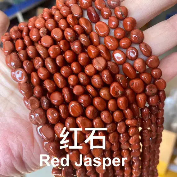 1 Full Strand Loose Irregular Semi Precious Stone Polished Genuine Natural Pebble Nugget Tumbled Red Jasper Gemstone Beads 6mm X 8mm