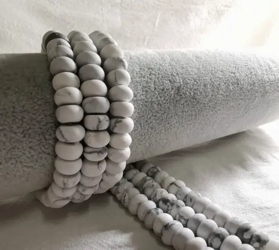 1 Full Strand Matte White Howlite Beads, 8x5 Mm Howlite Rondelle Beads, White Marble Beads, Gemstone Beads. Stone Beads, Findings