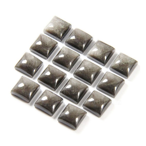 10 Pieces Lot Natural Silver Sheen Obsidian Square Shape Gemstone Cabochon Calibrated Obsidian Silver Sheen Square