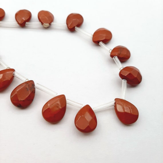 10x14mm Red Jasper Briolette Beads, Faceted Drops, Natural Gemstone Teardrop Beads, Gemstone Briolettes