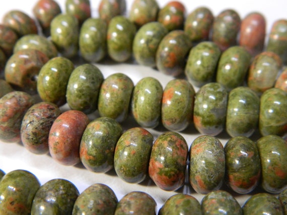 10x6mm Rondelle Unakite Gemstone Jewelry Beads - Green & Red Natural Unakite Rondelle Abacus Beads - 15" Strand / 60 Beads Per Order Ks85