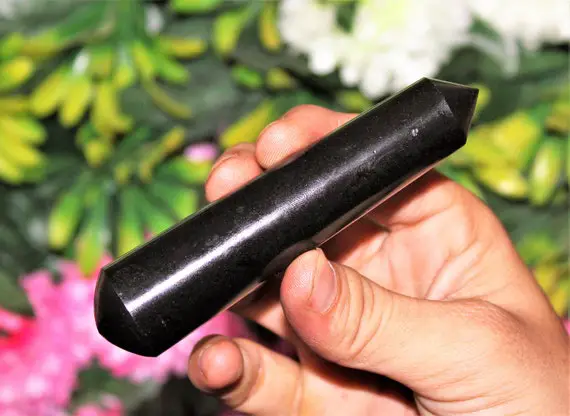 110mm Natural Black Tourmaline Protective Energy Spirit Stone Hand Made Rounded Massage Wand