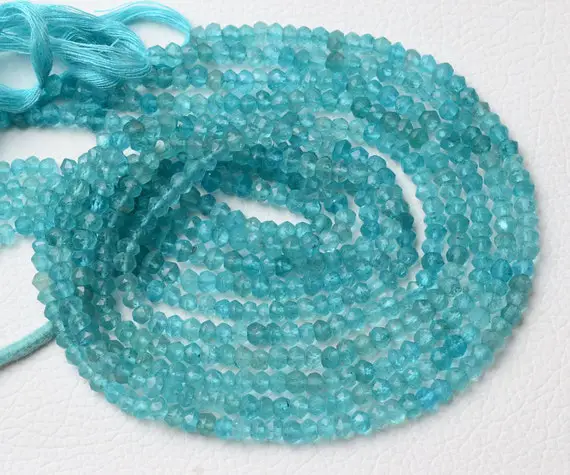 12.5 Inch Strand Natural Apatite Rondelle Beads 3.5mm To 4mm Faceted Rondelles Gemstone Beads Rare Apatite Beads Jewelry Making Beads No5441