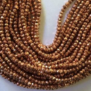 Shop Pyrite Rondelle Beads! 13.5 Inch Strand 3.5mm Faceted Copper Coated Pyrite Rondelle Beads | Natural genuine rondelle Pyrite beads for beading and jewelry making.  #jewelry #beads #beadedjewelry #diyjewelry #jewelrymaking #beadstore #beading #affiliate #ad