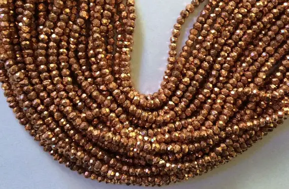 13.5 Inch Strand 3.5mm Faceted Copper Coated Pyrite Rondelle Beads