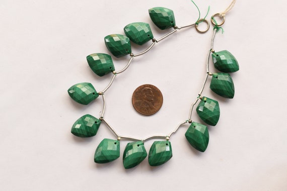13 Pieces Natural Malachite Faceted Shield Shape Natural Gemstone Briolette Face Drill Beads Line | Rare Gemstone | Genuine Malachite Beads