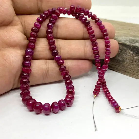 135 Carats Natural Precious Ruby Beads | Smooth Rondelle Ruby 15.5 Inch Strand | Natural Gemstone Beads | 4 To 7.5 Mm | Jewelry Making Beads