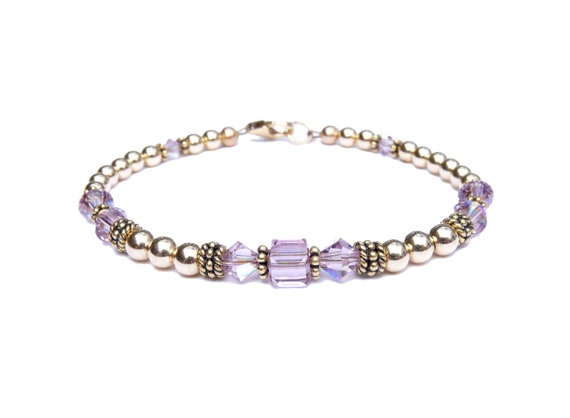 Alexandrite Bracelet, June Birthday Gift, Birthstone Bracelet, Gemini Bracelet, Gemini Gifts, Purple Beaded Crystal Bracelet Sm - Plus Size