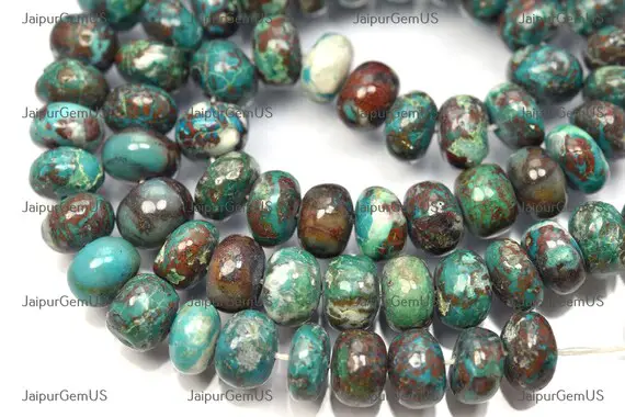 16 Inch Strand, Finest Quality, Natural Chrysocolla Smooth Fancy Rondelles Shape Beads, Size-9.00-9.50mm Approx (cc-021)