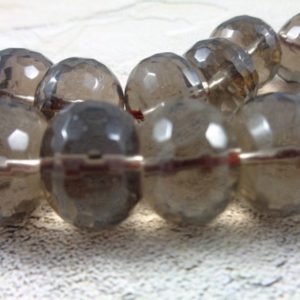 Shop Smoky Quartz Rondelle Beads! 17 Light Brown Translucent Smoky Quartz Rondelle Beads 16x12mm Light Brown Smoky Quartz Beads Large Faceted Rondelle Quartz Beads #S4407 | Natural genuine rondelle Smoky Quartz beads for beading and jewelry making.  #jewelry #beads #beadedjewelry #diyjewelry #jewelrymaking #beadstore #beading #affiliate #ad