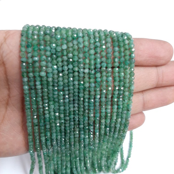 3.50mm Natural Emerald Faceted Round Beads, Emerald Faceted Beads, Emerald Round Beads Strand, Emerald Jewelry Green Bead