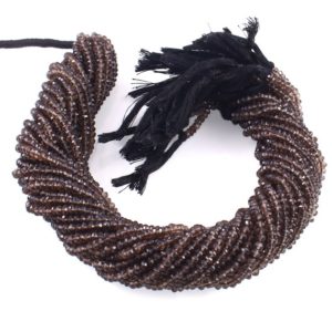 Shop Smoky Quartz Rondelle Beads! AAA+ Natural 3mm-3.5mm Brown Quartz Necklace, Rondelle Beaded Faceted Smoky Quartz Gemstone Energy Necklace For Healing | Natural genuine rondelle Smoky Quartz beads for beading and jewelry making.  #jewelry #beads #beadedjewelry #diyjewelry #jewelrymaking #beadstore #beading #affiliate #ad
