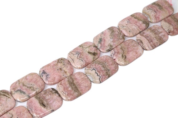 24x34mm  Natural Rhodochrosite Rectangle Shape  Center Drilled Gemstone Bead Strand (15 Inches Long)