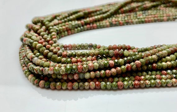 2x3 Mm Aaa Natural Color Faceted Rondelle Unakite Gemstone Beads Top Quality Micro Faceted Unakite Gemstone Loose Beads # 2443
