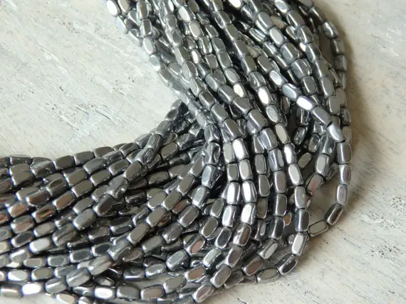 2x4mm Silver Hematite Beads, Rounded Rectangle, Electroplated, Spacer Beads, 15.5" Strand. Available In Other Colours!
