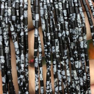 Shop Obsidian Bead Shapes! 2x4mm Snowflake obsidian Tube Beads, Natural Gemstone Beads, Spacer Stone Beads 15'' | Natural genuine other-shape Obsidian beads for beading and jewelry making.  #jewelry #beads #beadedjewelry #diyjewelry #jewelrymaking #beadstore #beading #affiliate #ad