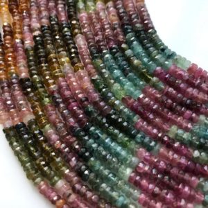Shop Tourmaline Rondelle Beads! 3.5-4MM Natural Multi Tourmaline Faceted Rondelle Beads Tourmaline Beads Tourmaline Rondelle Beads Wholesale Beads For Jewelry Making | Natural genuine rondelle Tourmaline beads for beading and jewelry making.  #jewelry #beads #beadedjewelry #diyjewelry #jewelrymaking #beadstore #beading #affiliate #ad
