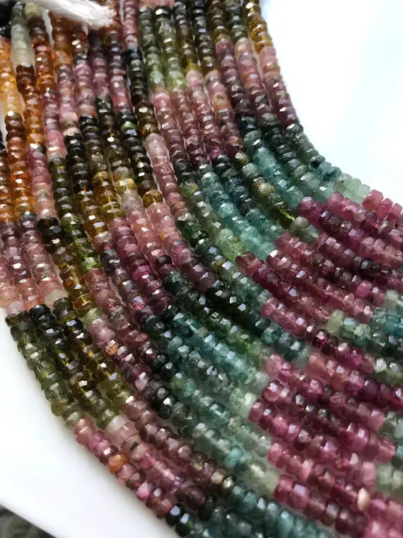 3.5-4mm Natural Multi Tourmaline Faceted Rondelle Beads Tourmaline Beads Tourmaline Rondelle Beads Wholesale Beads For Jewelry Making