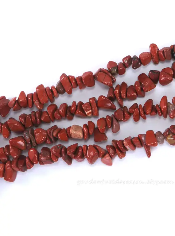 30" Strand Of Natural Red Jasper Chip Beads | Natural Red Gemstone Chips | Approximate Size Of Chips Is 5-8x5-8mm