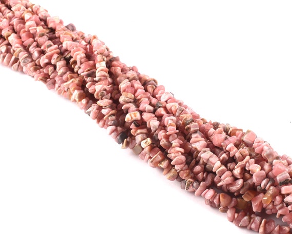 34" Long Natural Rhodochrosite Chips Beads, Rhodochrosite Uncut Beads, Rhodochrosite Polished Smooth Chips Nuggets (4-5 Mm)