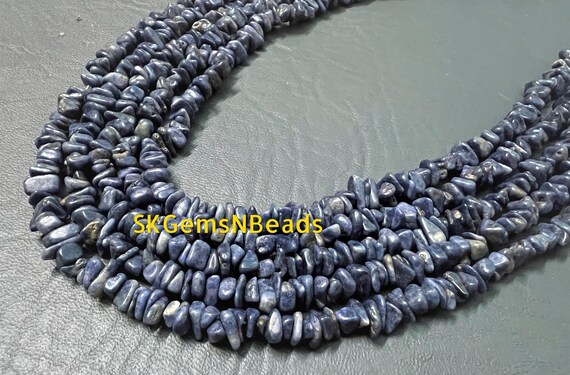 34 " Natural Blue Sapphire Uncut Chip Beads, Jewelry Making Beads, Smooth Polished Uncut Beads, Crystal Shop, 4 - 6  Mm